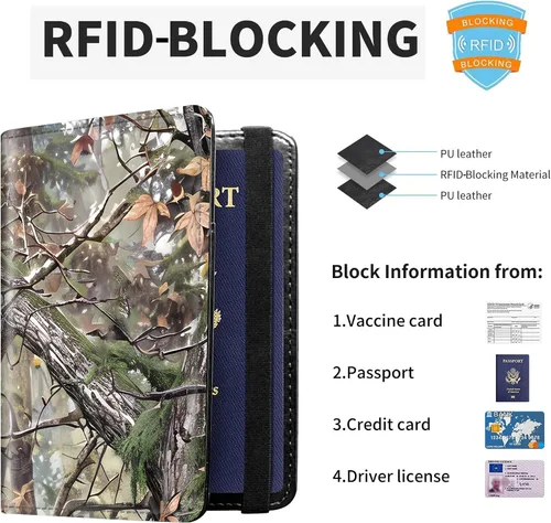 Vista 3 de Combo de portatarjetas de pasaporte y vacunación con bloqueo RFID-X-6, Camouflaje, Minimalista