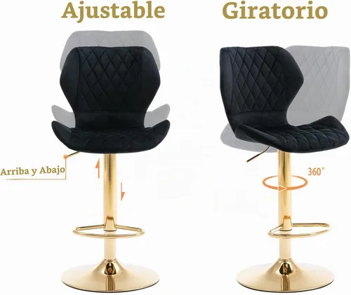 Vista 5 de EALSON Juego de 2 taburetes de bar de terciopelo con altura de mostrador con sillas de bar giratorias con base dorada, modernos taburetes de isla