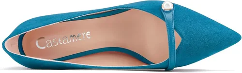 Vista 4 de Castamere Zapatos de tacón medio de bloque grueso para mujer, tacón puntiagudo, sin cordones, para boda, oficina, 2.6 pulgadas