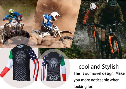 Vista 4 de Keebik Camiseta de ciclismo para hombre, camiseta de MTB de manga larga, México Mountain Bike Motocicleta, Carreras, Ropa