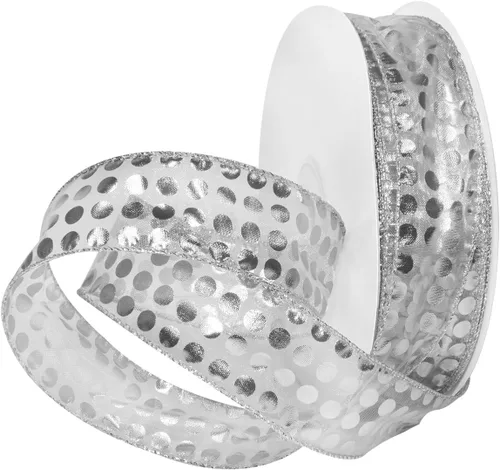 Vista 4 de Morex Ribbon Cinta de nailon con alambre pequeños puntos transparentes, 1-1/2" x 50 yardas, dorado