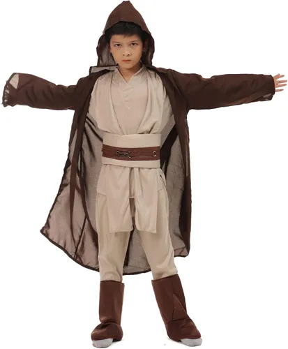 Vista 2 de Hqroidd Disfraz de jedi de caballero de juego de rol disfraz de jedi capa con capucha y cinturón conjunto de 4 piezas para Halloween
