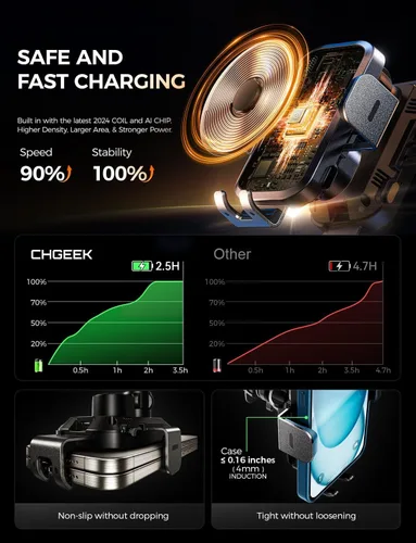 Vista 8 de Soporte inalámbrico con cargador de coche para teléfono, carga rápida de 15W, soporte de teléfono con sujeción automática para el salpicadero