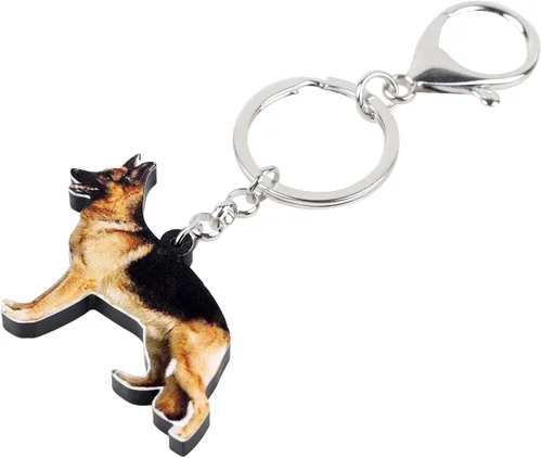 Vista 3 de DOWAY Llavero de acrílico para perro, pastor alemán, lindo llavero de coche para niños y adultos, joyería de regalo
