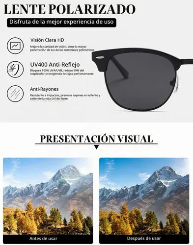Vista 6 de AEVOGUE Semi Rimless Polarized Sunglasses for Women Men, AE0369 2 Pack Negro brillante y negro mate C1