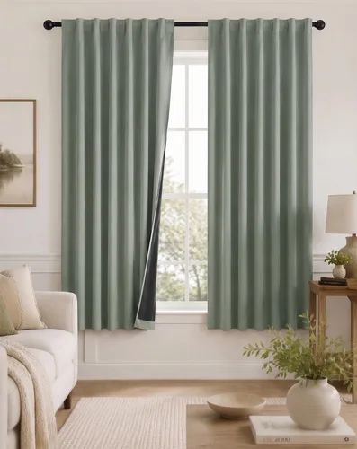 Vista 9 de PONY DANCE Cortinas opacas 100% cortas de 24 pulgadas de largo, medias cortinas con aislamiento térmico para ventanas pequeñas con parte trasera