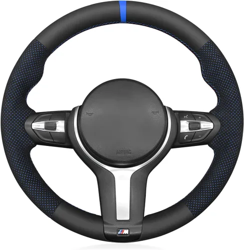 Vista 22 de MEWANT - Funda para volante de automóvil cosida a mano de Athsuede para BMW F87 M2 F80 M3 F82 M4 M5 F12 F13 M6 F85 X2 X5 M F86 X6 M F33 F30 M
