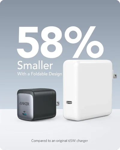 Vista 10 de Anker Nano 65W GaN II PPS USB C, cargador plegable compacto rápido