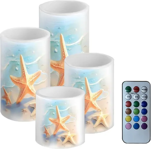 Vista 31 de Velas LED parpadeantes operadas por batería, juego de 4 con control remoto y temporizador, velas de llama danzante, velas de pilar para mesa, Playa