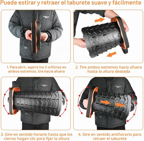 Vista 5 de Boreeman - Taburete plegable, mejorado y ligero pero resistente, con capacidad de carga de 400 libras, taburete portátil y retráctil para Naranja