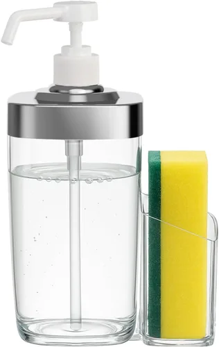 Vista 9 de Dispensador de Jabón de Cocina con Soporte para Esponja, Organizador de Jabón para Platos de Gran Capacidad de 800ml, Organizador de Fregadero a