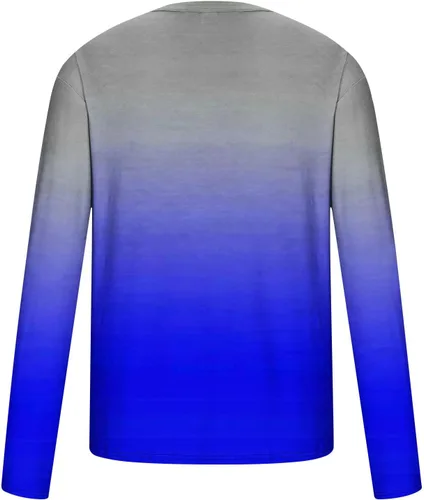 Vista 3 de Camisas para hombre, estilo casual, elegante, manga larga, color degradado, cuello redondo, sudaderas grandes y altas para entrenamiento de gimnasio