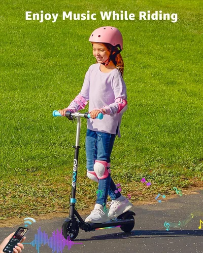 Vista 3 de Gyroor H30 Max Scooter eléctrico para niños, pantalla LED, potente motor de 150 W, sistema de freno doble, altura y velocidad ajustables