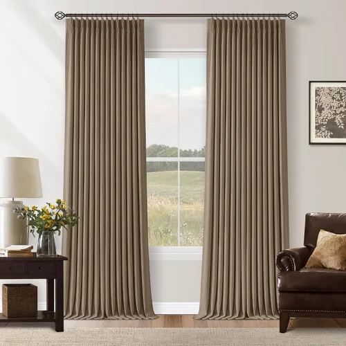 Vista 195 de Juego de 2 paneles de cortinas plisadas negras de 80 pulgadas para sala de estar, cortinas plisadas de lino con forro de 80 pulgadas de largo, 100%