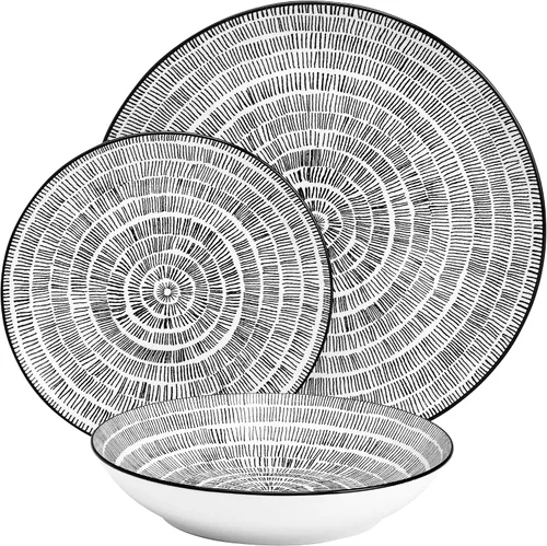 Vista 2 de Pfaltzgraff Sketch Serenade - Juego de vajilla geométrica de 12 piezas, color blanco y negro