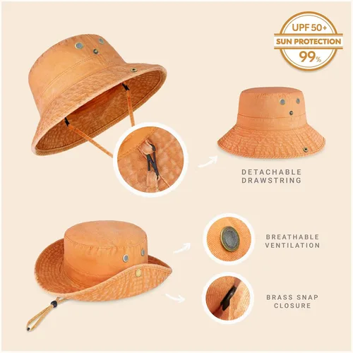 Vista 22 de CHOK.LIDS Sombrero clásico de algodón de ala ancha con cuerda ajustable unisex sombrero de sol ligero para viajes al aire libre
