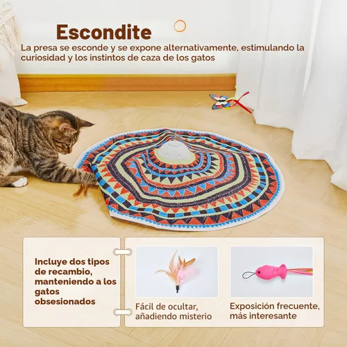 Vista 3 de Potaroma Juguetes para gatos recargables, escondite 3 en 1, diversión interactiva automática, mariposa aleteante, pluma móvil, varita para gatito