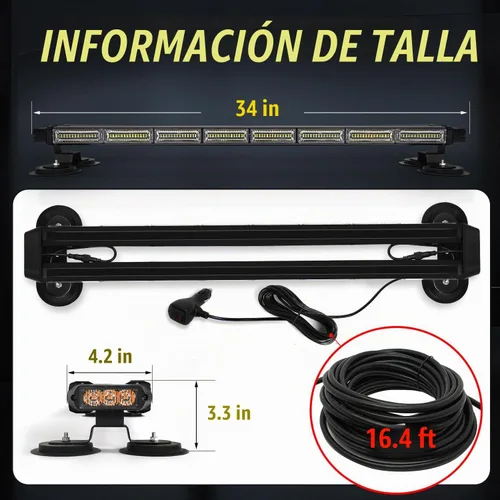 Vista 5 de Barra de luces estroboscópicas de techo de 34 pulgadas con 166 LED, intermitentes, luz de advertencia, asesor de tráfico, luz de emergencia, base