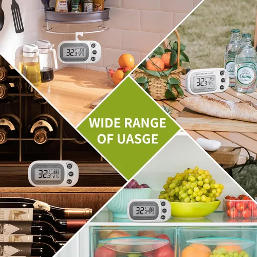 Vista 7 de Termómetro digital para refrigerador, paquete de 2 unidades, termómetro impermeable para refrigerador y congelador, termómetro con pantalla LCD
