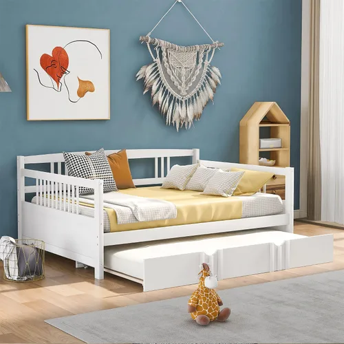 Vista 10 de Harper & Bright Designs Marco de sofá cama de madera de tamaño individual con nido, para niños y adolescentes. No necesita somier, muebles