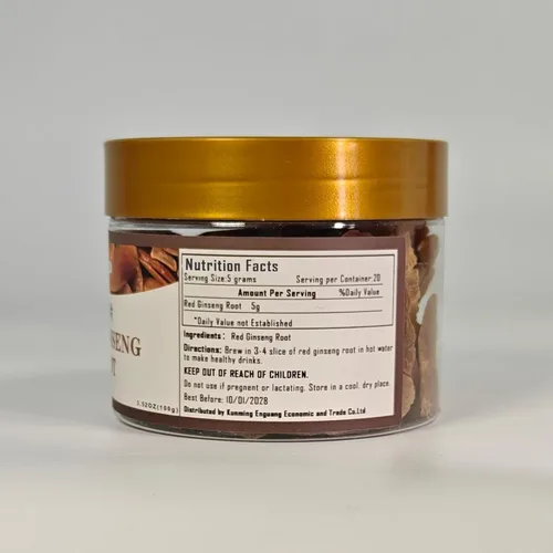 Vista 2 de Rebanadas de raíz de ginseng rojo (Hong Shen) Panax Ginseng Ingrediente del té de hierbas 100g / 3.53 oz