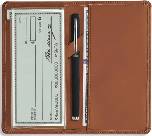 Vista 41 de Sanlykate Funda de libro de cheques de cuero para hombres y mujeres, estuche de libro de cheques con bloqueo RFID con tarjetero y divisor gratuito