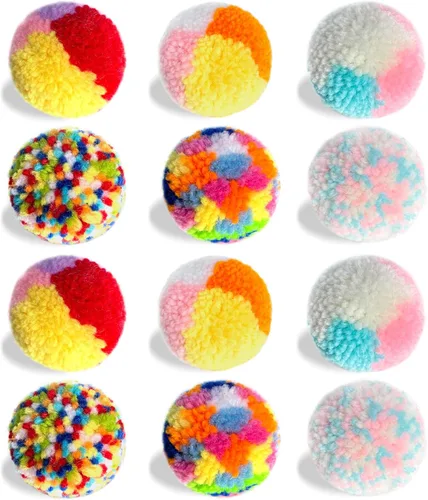 Vista 4 de Juguetes de bolas de gato de colores surtidos, bolas de pompón interactivas de hilo de lana, juguetes interactivos de persecución de gatitos