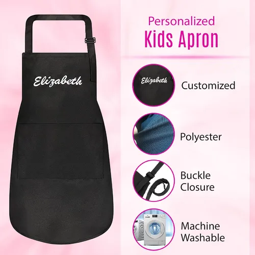 Vista 2 de Juego de delantal personalizado y sombrero de chef, bonito disfraz de chef para niños, delantales con bolsillos para cocinar, pintar, fiestas