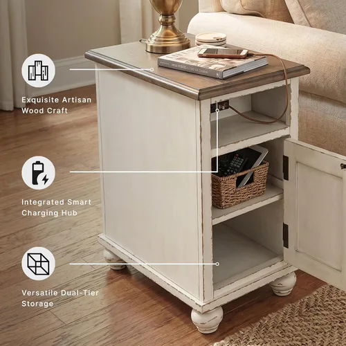 Vista 4 de Signature Design by Ashley Chairside End Table with Charging Station Blanco antiguo