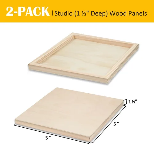 Vista 2 de Falling in Art Paquete de 2 paneles de lienzo de madera sin terminar, kit de paneles de madera de abedul de galería de 5 x 5, tablas de cuna de arte