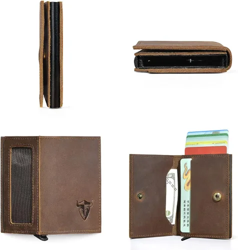 Vista 3 de Handadsume Grueso caballo loco cuero viaje regalo bolsillo frontal con moneda bolsillo tarjeta caso organizador Rfid cartera para hombres hombres