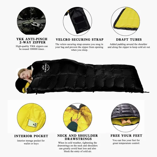 Vista 3 de 0 20 Degrees F Down Sleeping Bag for Adults,4 Season Rectangle Down Sleeping Bag for Camping Hiking