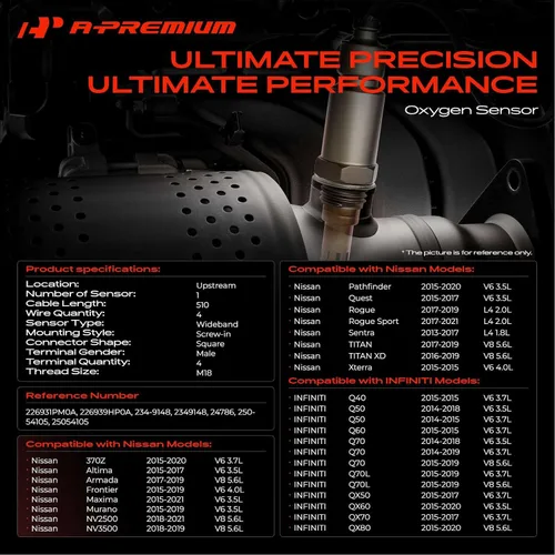 Vista 2 de A-Premium Sensor de oxígeno O2 compatible con modelos Nissan e Infiniti - Altima, Frontier, Pathfinder, Rogue, Sentra, 370Z, Maxima, Q40, Q50, Q60