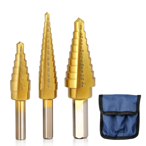 Vista 9 de COMOWARE Juego de 3 brocas de cobalto M35 con vástago hexagonal de 1/4", punzón automático, diseño de impacto de dos hélices, ideal para metal M35
