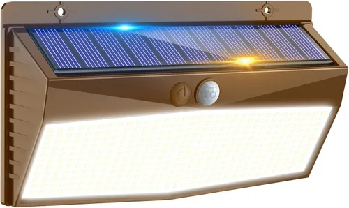 Vista 9 de 368 luces LED solares para exteriores con sensor de movimiento, valla solar con 3 modos de iluminación, seguridad alimentada, impermeable