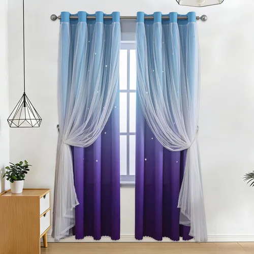 Vista 15 de Anytime - Cortinas para dormitorio de niñas con estrella hueca, cortinas opacas para habitación de niños, cortinas largas para oscurecer