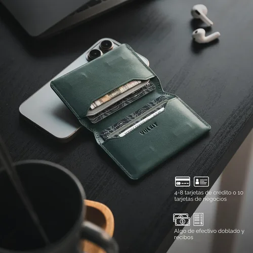 Vista 3 de VULKIT Cartera de Cuero Portafolios delgada Minimalista con Bloqueo RFID, Portafolios de Tarjetas de Crédito con Cierre Magnético de Bolsillo Oliva