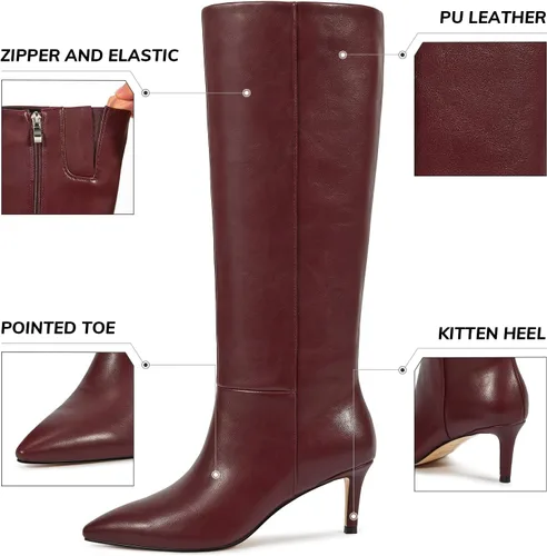 Vista 51 de wetkiss Botas altas hasta la rodilla para mujer, con tacón de gatito y diseño de punta puntiaguda, clásicas y sexys