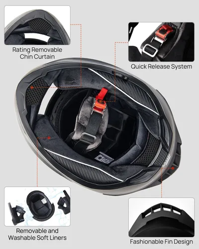 Vista 5 de ILM Cascos para moto de nieve y motocicleta con cara completa, película antiempañante Pinlock para hombres y mujeres, con visera térmica opcional