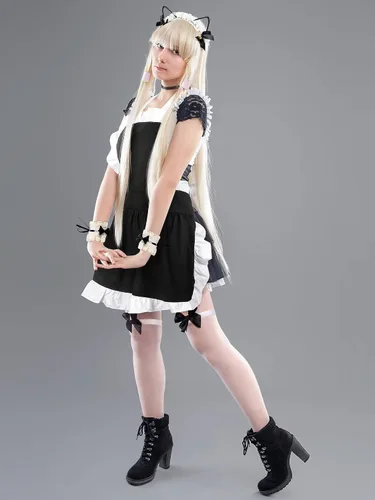 Vista 7 de Newcotte Womens French Maid Costume with Apron Anime Cosplay Fancy Dress for Halloween Party