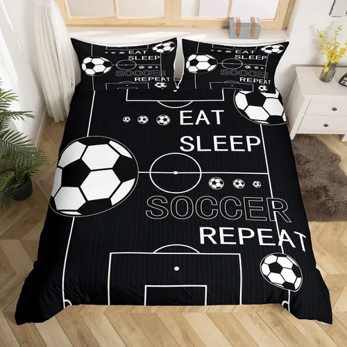 Vista 30 de jejeloiu Juego de ropa de cama de fútbol para niños, tamaño individual, juego de funda de edredón de fútbol para niños y niñas, funda de edredón