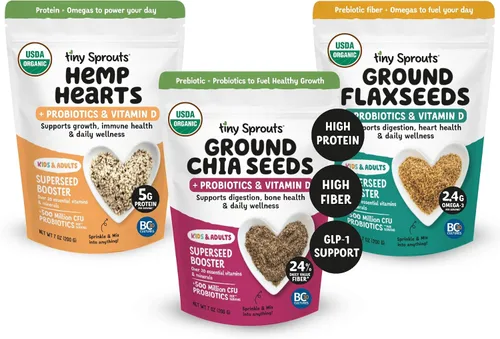 Vista 9 de Tiny Sprouts Semillas de Chía Molidas Orgánicas + Probiótico de Porción Completa + Vitamina D3 I Potenciador de Nutrición de Superalimento