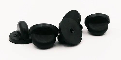 Vista 5 de Negro PVC hule Pin Backs Pack de 50