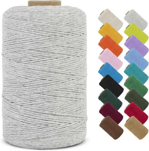 Vista 23 de Cuerda de macramé de algodón natural de 0.039 in x 426 yardas, cuerda de colores para manualidades, fabricación de joyas, colgar en la pared Verde
