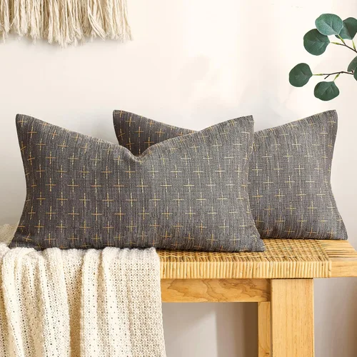 Vista 60 de MIULEE - Juego de 2 fundas de almohada decorativas de lino de arpillera, modernas, estilo campestre, rústicas, tejidas, con textura, para sofá, Gris