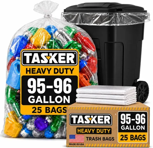 Vista 8 de Tasker Bolsas de basura transparentes de 95 a 100 galones resistentes 25 bolsas Bolsas de basura extragrandes de 96 galones para latas de basura