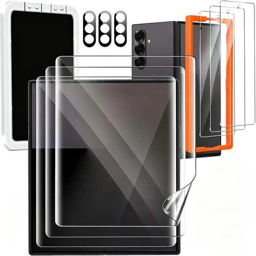 Vista 8 de Milomdoi 9 en 1 protector de pantalla para Samsung Galaxy Z Flip 7, 3 películas flexibles interiores + 3 vidrio templado frontal + 3 protectores