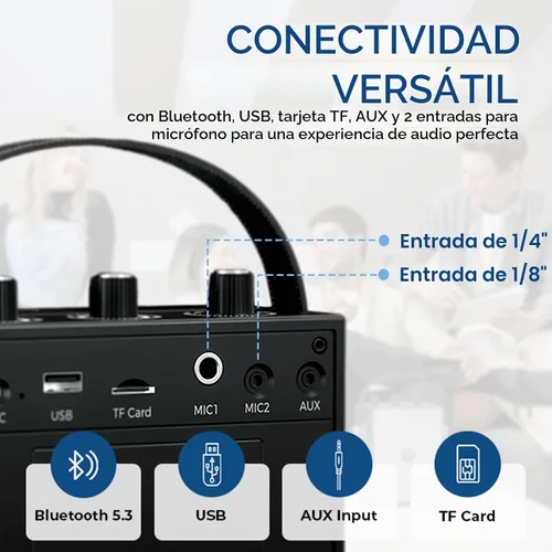 Vista 6 de Amplificador de voz, sistema PA portátil con micrófono de diadema inalámbrico y altavoz, micrófono portátil Bluetooth de 40W y altavoz