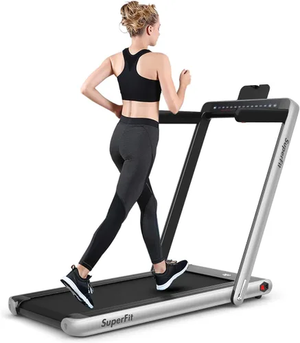 Vista 10 de GYMAX Caminadora Compacta, Caminadora Plegable de Doble Pantalla de 2.25HP para el Hogar con Control Remoto/Aplicación Inteligente, Caminadora