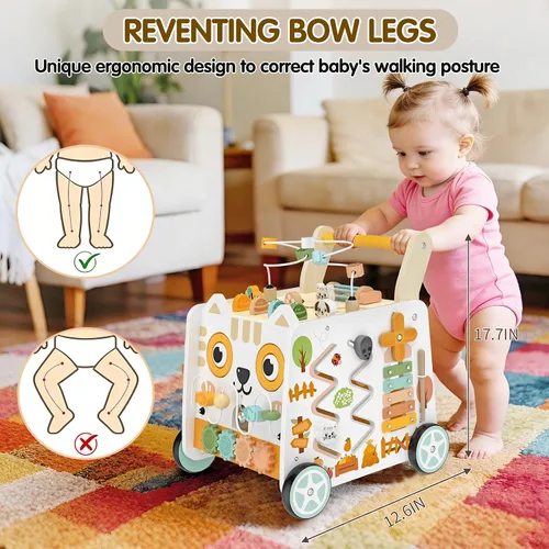 Vista 7 de Weilim Wooden Baby Push Walker with Activity Center, Montessori Toy 12M+